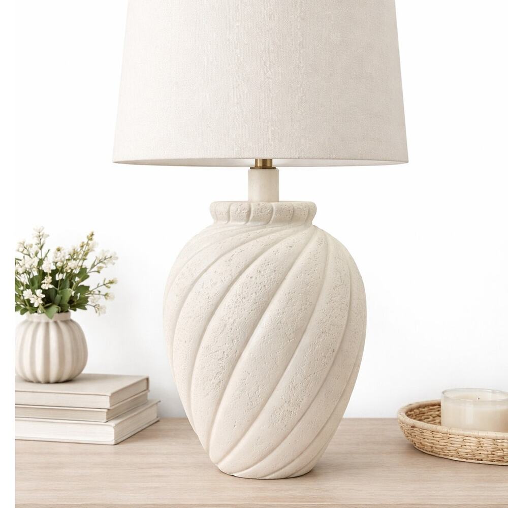 Vintage 80s Beige Plaster Swirl Table Lamp Postmodern